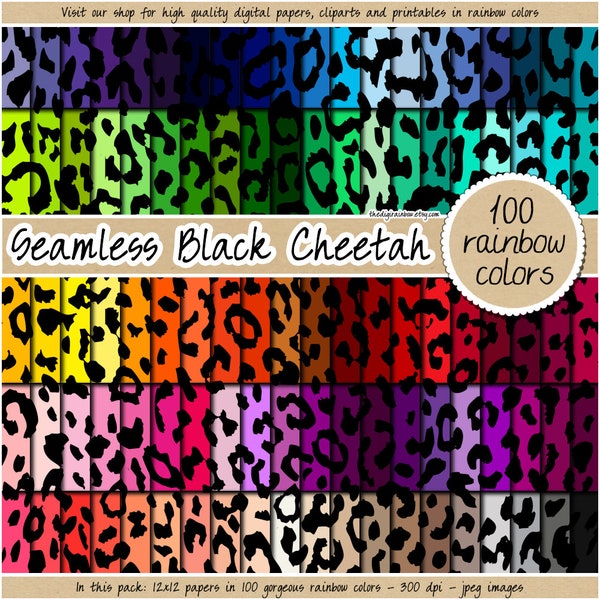 100 rainbow cheetah digital paper seamless leopard pattern safari background animal print panther pastel neutral bright commercial clipart