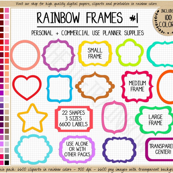 SALE 6600 frame clipart printable photo frame digital frame rainbow label digital sticker heart frame star frame glam sublimation die cut