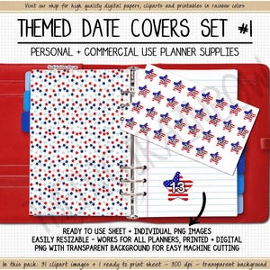 La date du 4 juillet couvre la date patriotique couvre le drapeau américain autocollant numérique imprimable étoile étoilée pailletée clipart 1-31 points date