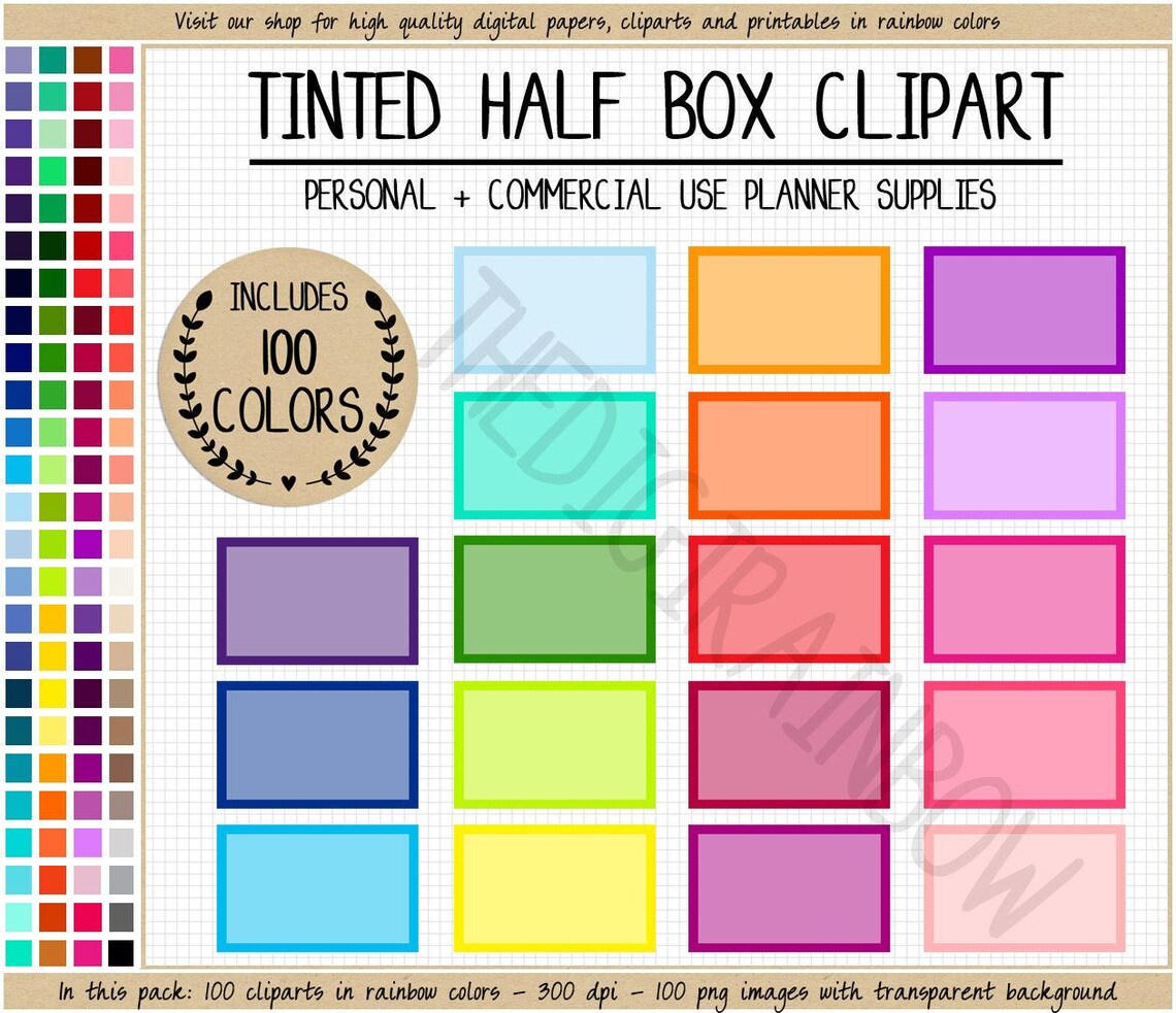 SALE 100 Blank Half Box Clipart Tinted Half Box Sticker Rainbow Half ...