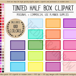 SALE 100 Blank half box clipart tinted half box sticker rainbow half box printable planner sticker functional sticker commercial use clipart