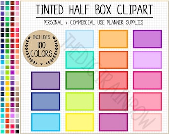 SALE 100 Blank half box clipart tinted half box sticker rainbow half box printable planner sticker functional sticker commercial use clipart