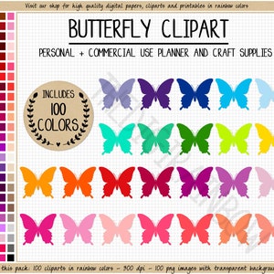 VERKOOP 100 vlinder clipart regenboog vlinder clipart lente clipart vlinder silhouet digitale scrapbooking planner stickers uitnodigingen