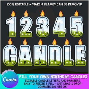 EDITIERBARE Kerze Zahlen und Buchstaben Rahmen, Erstellen Sie Ihren eigenen Geburtstag CANVA Alphabet Vorlage ziehen Sublimation Design Party Clipart