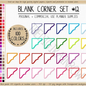 REA 100 konsolhörnklistermärken dekorativ vinkellåda clipart regnbågsklistermärke vit utskrivbar Erin Condren funktionell Goodnote Happy Planner