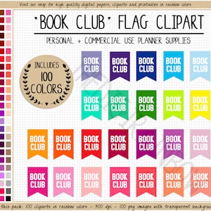 SALE 100 BOOK CLUB Clipart Buch Club Aufkleber Bibliothek Clipart druckbare Buch Planer Aufkleber Leseliste Aufkleber zum Lesen helle Aufkleber