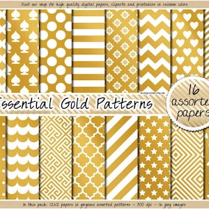 SALE gold digital paper golden digital paper gold foil printable paper gold chevron stripes polka dot gold clipart gold pattern gold sticker image 1