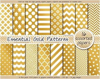 SALE gold digital paper golden digital paper gold foil printable paper gold chevron stripes polka dot gold clipart gold pattern gold sticker