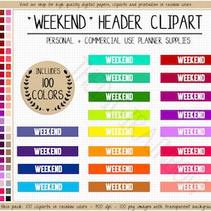 VERKOOP 100 WEEKEND planner stickers weekend header sticker afdrukbare weekend stickers weekend banner regenboog planner cliparts commercieel gebruik
