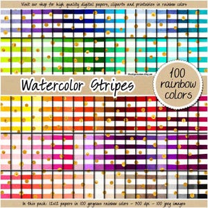 VENTA 100 rayas de acuarela sin costuras papel digital patrón de acuarela brillante fondo de arco iris punto dorado clipart pastel pintado a mano impresión