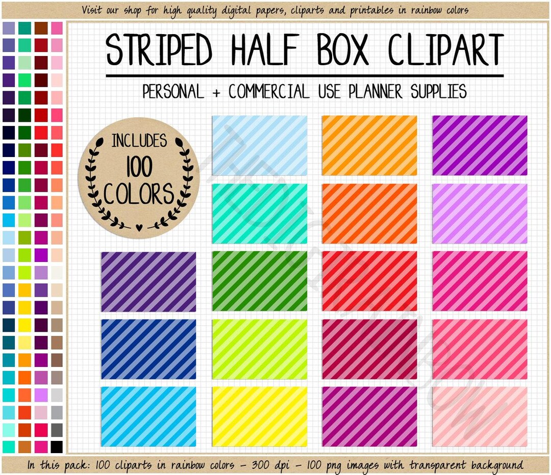 SALE 100 Stripes Half Box Clipart Bright Half Box Rainbow Half Box ...