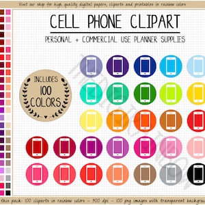 SALE 100 IPHONE clipart iphone stickers cell phone planner stickers phone printable planner stickers rainbow telephone planner clipart ECLP