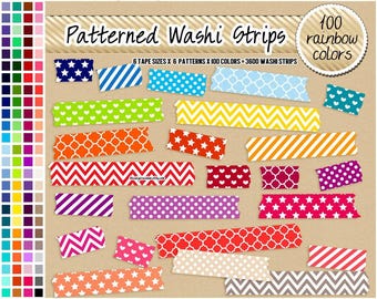 3600 washi-tape met patronen met patronen digitale washi-tape clipart regenboog vierpasbogen polka dot chevron sterren strepen hart washi-tape clipart