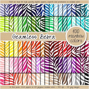 100 zebra digital paper seamless rainbow paper safari animal print scrapbooking kit pattern printable 12x12 pastel neutral bright dark