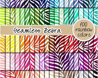 Papel digital de cebra de 100 hojas, papel arcoíris sin costuras, kit de scrapbooking con estampado de animales de safari, patrón imprimible, 12 x 12, pastel neutro, brillante y oscuro