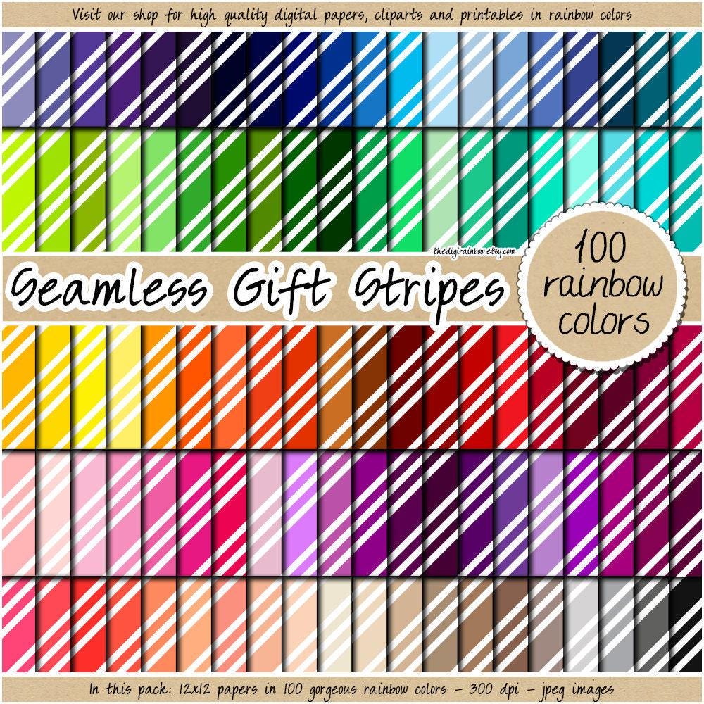100 SEAMLESS Diagonal Stripe Digital Paper Printable Rainbow Scrapbook ...