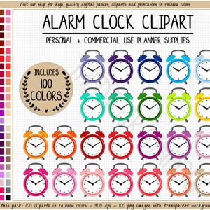 VENTA 100 RELOJ DESPERTADOR clipart Pegatinas de planificador de reloj despertador arcoíris Pegatinas de planificador imprimibles Erin Condren Uso comercial Planificador clipart