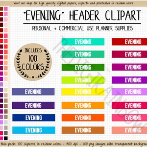 SPRZEDAŻ 100 WIECZÓR naklejka nagłówkowa tęczowe naklejki cyfrowe planer clipart Erin Condren nagłówek Happy Planner Commercial Goodnotes Notability