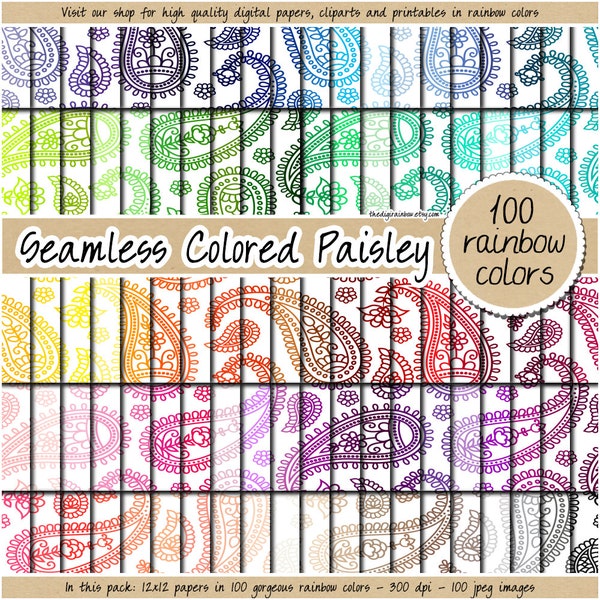 100 SEAMLESS paisley digital paper paisley clipart rainbow paisley pattern bandana print paisey backdrop commercial use printable