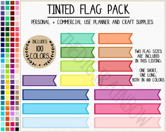 SALE 200 TINTED FLAG sticker printable straw flag sticker rainbow planner bookmark tinted sticker Erin Condren box Bullet Journal sticker