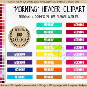 SALE 100 MORNING header stickers rainbow digital stickers planner clipart Erin Condren headers Happy Planner Commercial Goodnotes Notability
