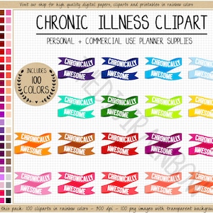VENTE 100 sticker numérique Chronicly Awesome clipart pour booster l'humeur arc-en-ciel, maladie mentale chronique invisible imprimable théorie de la cuillère