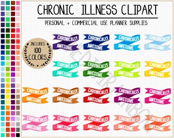 SALE 100 Chronically Awesome digital sticker Rainbow Mood Booster clipart Chronic Invisible Illness mental health printable Spoon Theory