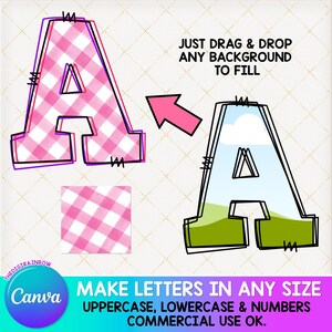 Editable Doodle Alphabet, Stitch CANVA Frames, Blank Doodle letters template, Drag and Drop font Uppercase lowercase numbers faux embroidery image 2