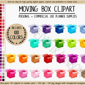SALE 100 MOVING BOX clipart cardboard box planner sticker shipping box sticker cleaning sticker box icon cleaning clipart rainbow stickers