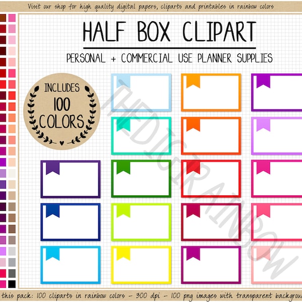 SALE 100 OUTLINED HALF box stickers flag printable digital sticker rainbow simple box sticker cute Erin Condren Goodnotes commercial clipart