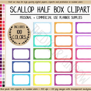 SALE 100 scallop half box planner stickers scallop stickers bright scallop clipart rainbow planner sticker pastel printable half box clipart