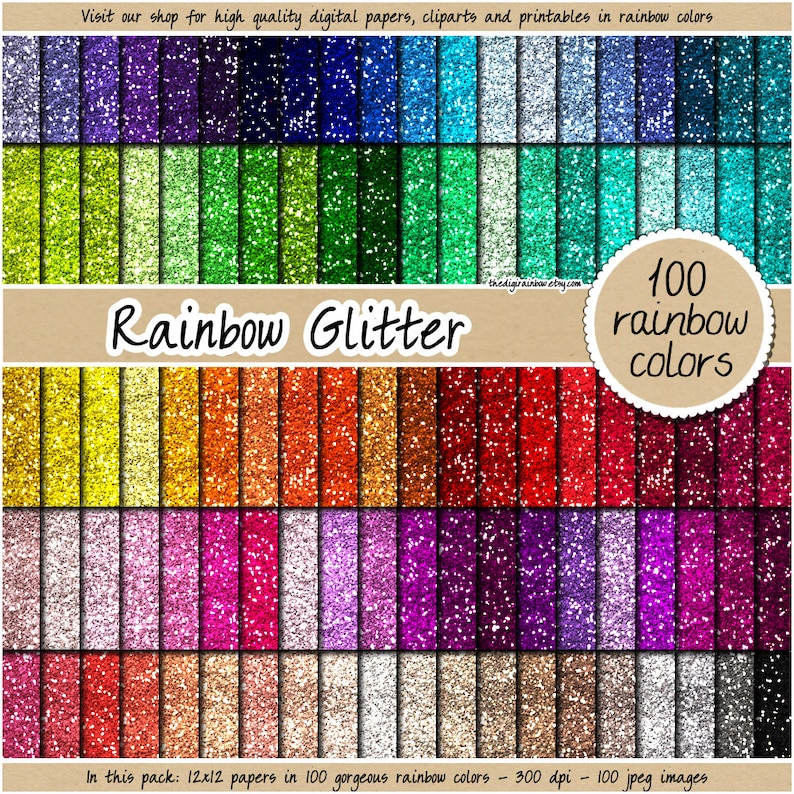 SALE 100 glitter digital paper seamless rainbow glitter digital paper glitter clipart scrapbooking printable glitter pastel gold silver pink image 1