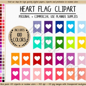 VERKOOP 100 HART VLAG clipart regenboogvlaggen schattig stickers pastel planner stickers afdrukbare banner stro vlag wimpel clipart bunting clipart