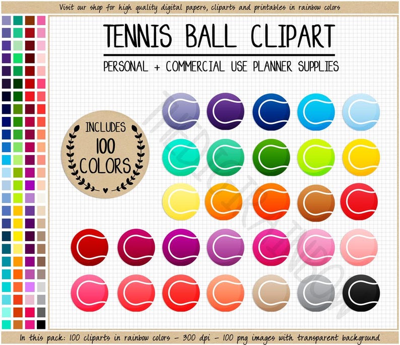 SALE 100 TENNIS BALL clipart rainbow tennis stickers sports printable stickers sports cliparts rainbow tennis ball fitness workout excercise image 1