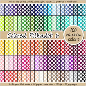 100 seamless colored polka dot digital paper rainbow pattern printable polkadot scrapbook pastel background bright commercial use clipart