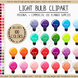 VENTA 100 BOMBILLAS clipart arcoiris planificador pegatinas bombilla imprimir bombilla clipart ciencia clipart escuela gráficos luces navidad Eclp
