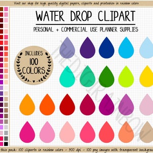 VENDITA 100 adesivi per pianificatore a goccia clipart goccia d'acqua clipart adesivi per pianificatore funzionale idratati stampabili Erin Condren MAMBI clip