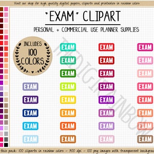 VENTA 100 PRUEBA calcomanía digital calcomanía de examen horario escolar estudiante maestro planificador clipart arco iris imprimible calcomanías universitarias cuestionario estudio