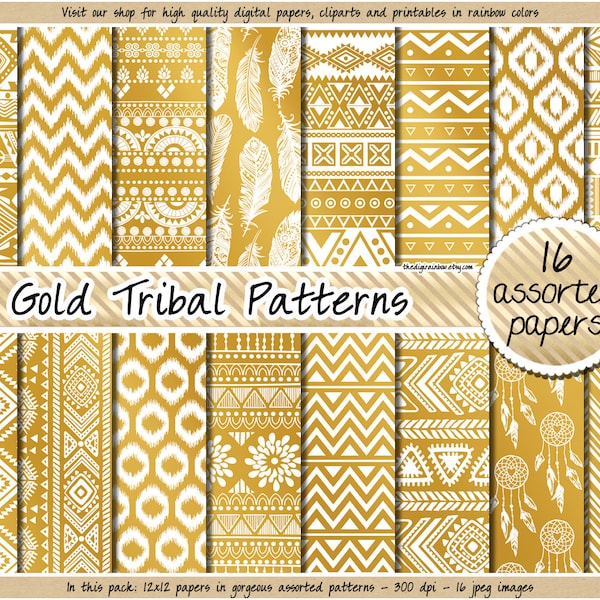 SALE gold digital paper tribal digital paper gold foil print gold ikat digital paper golden tribal background native aztec ethnic pattern