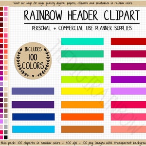 VERKOOP 100 RAINBOW HEADER stickers heldere headers afdrukbare header planner stickers Erin Condren Happy planner commercieel gebruik planner clipart
