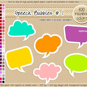 VENTA 600 marcos de imágenes prediseñadas digitales con burbujas de diálogo, etiquetas, imágenes prediseñadas de arcoíris para scrapbooking digital en tonos pastel, brillantes, oscuros y neutros.