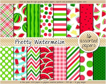 SEAMLESS Watermelon digital paper printable watermelon pattern pink green digital paper watermelon clipart summer background fruit applique
