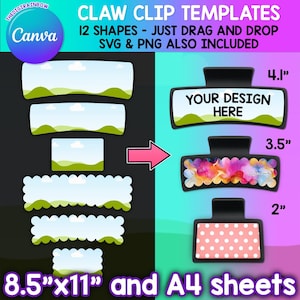 Hair Claw Clip Editable Canva Template, Custom Hair Claw Cover SVG template, Scallop Printable Hair Claw Pattern, Canva Sublimation cut file