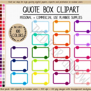 SALE 100 QUOTE BOX planner sticker rainbow student stickers college printable planner clipart Erin Condren Goodnotes school work important