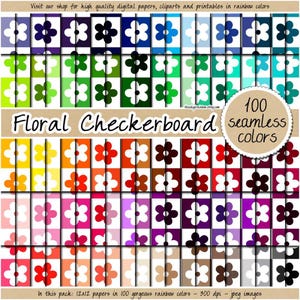 100 sömlösa groovy checkerboard digitalt papper prästkrage blommigt rutmönster pastell retro t-shirt bakgrund utskrivbar regnbåge kommersiellt bruk