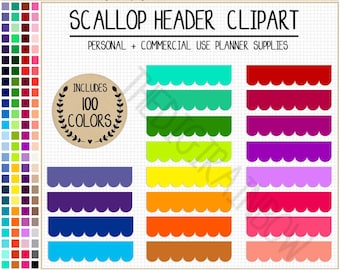 SALE 100 SCALLOP HEADER sticker decorative sticker scallop clipart rainbow header printable planner stickers commercial use clipart sticker