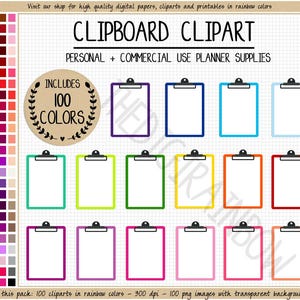 SALE 100 KLEMMBRETT Clipart Regenbogen Clipboard Planer Aufkleber Schule Clipart Lehrer Planen Aufkleber