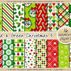Seamless christmas digital paper printable red green plaid merry christmas wrapping paper holiday scrapbooking background penguin clipart