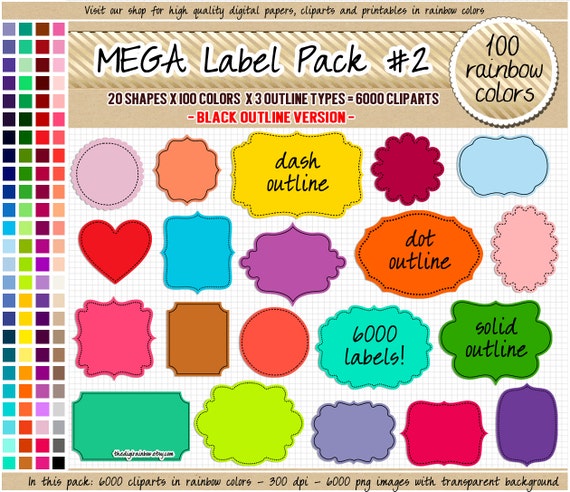 Sale 6000 Printable Rainbow Labels Clipart Black Outline Etsy