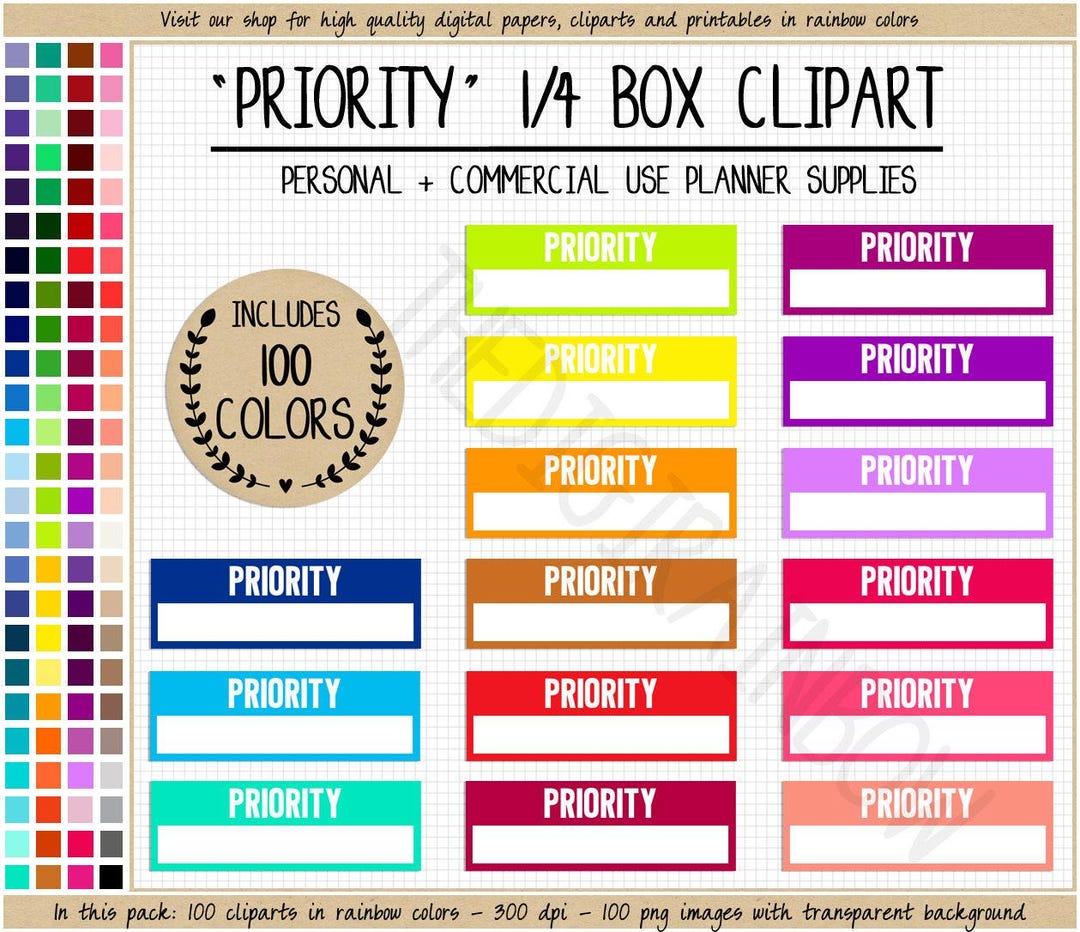 SALE 100 PRIORITY Planner Stickers Quarter Box Printable Planner ...